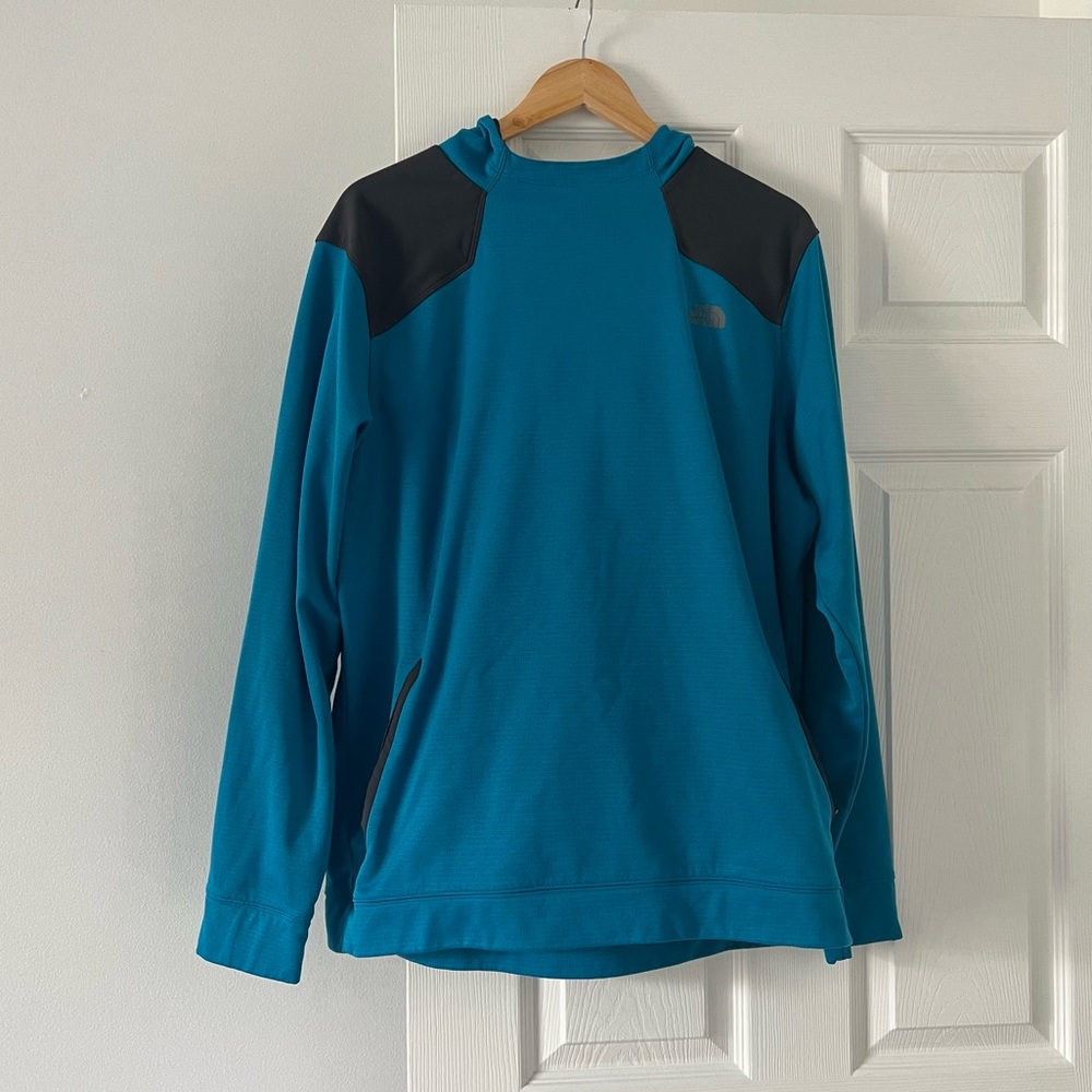 The north face mens fleece lined blue pullover hoodie size XL